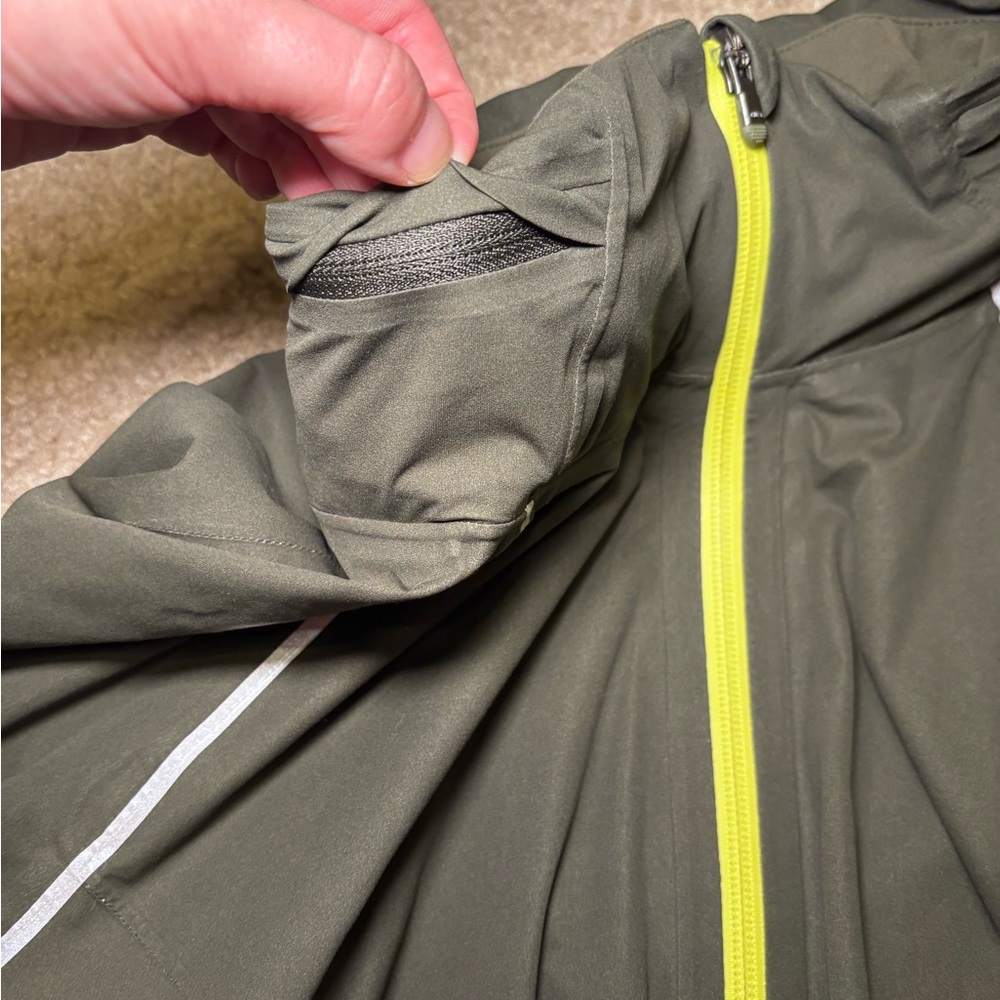 Athleta Olive Jacket with Neon Accents & Fully Retractable Hood Size XL - Picture 6 of 6